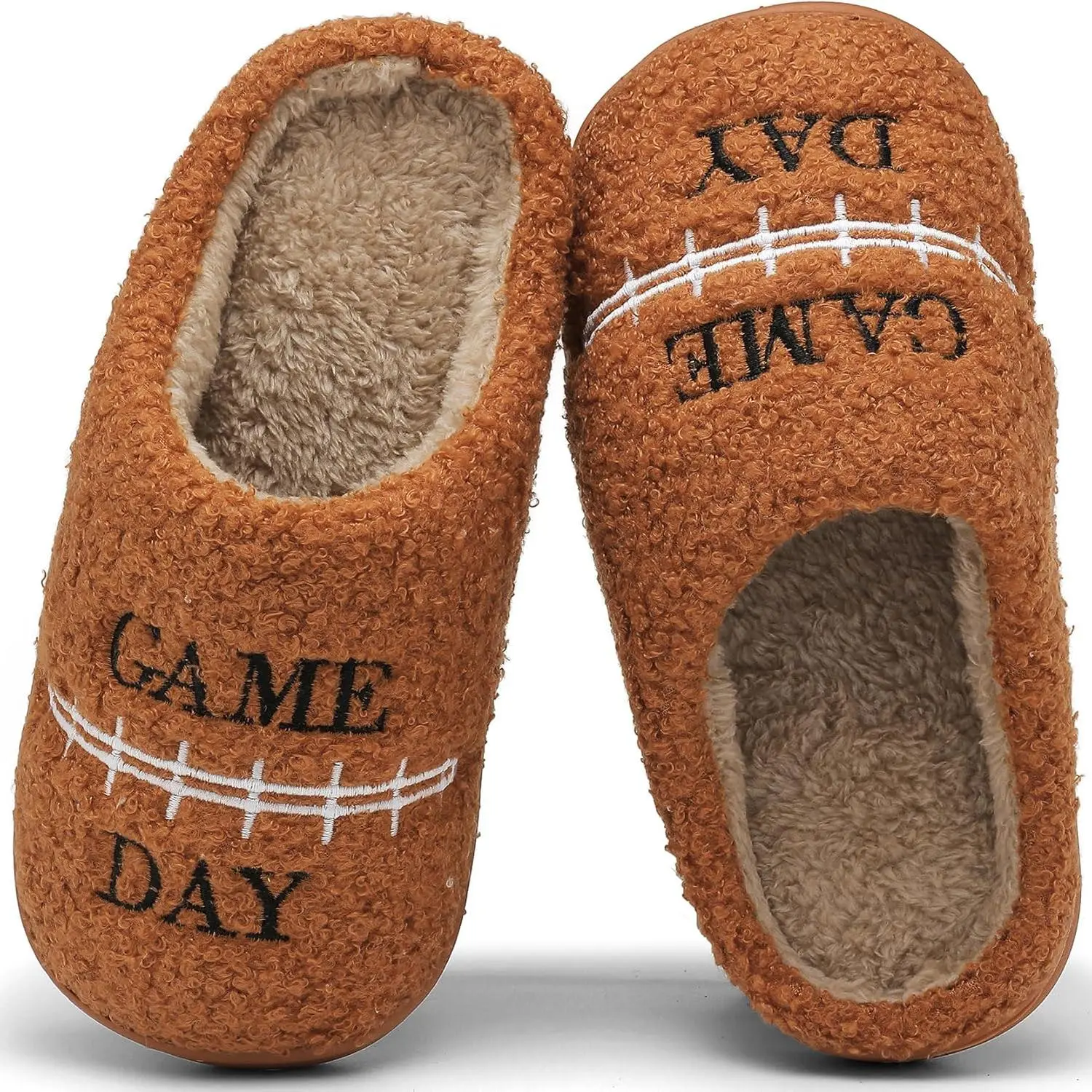 Kids' Fuzzy Warm Slip-On Slippers - 11-12 Years Ball Sports Themed, Plush Round Toe, Memory Foam, Non-Slip Rubber Sole, Waterproof Low Heel Indoor-Outdoor House Footwear