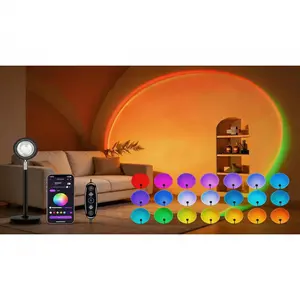 Multi-color sunset projection lamp with 21 adjustable hues, 180° rotatable design. Supports button and APP control, ideal for bedroom ambiance and party decor.  SURE