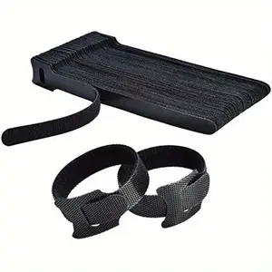 50pcs Reusable Cable Ties - 6/4.5-Inch Adjustable Cord Straps for Wire Management & Organizing - Premium Microfiber Cloth Hook Loop Ties in Black