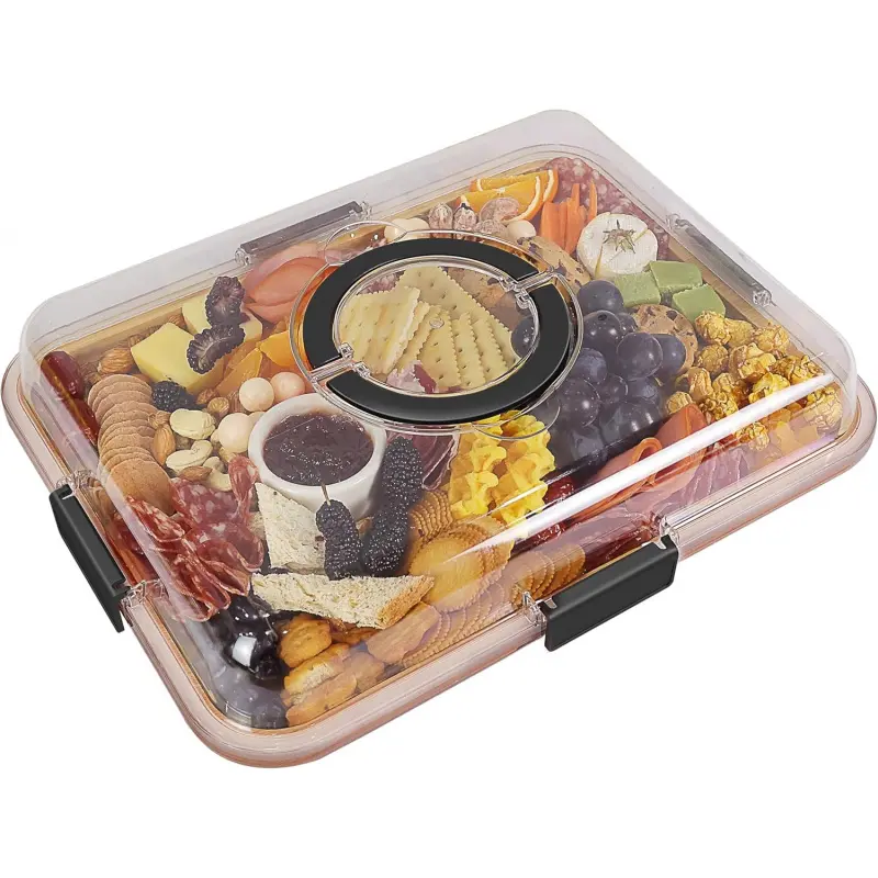 Charcuterie Board with Clear Lid, Travel Portable Cheese Board Charcuterie Boxes Cutting Boards for Kitchen, House Warming Gifts New Home, Gifts for Women (1 Compartments Black)