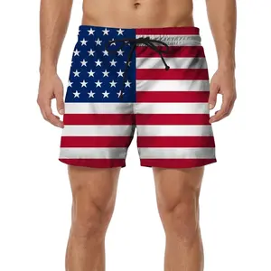 Men's USA Flag Jack Swim Trunks Patriotic Beachwear Quick Dry Drawstring Shorts for Summer Beach Pool Party