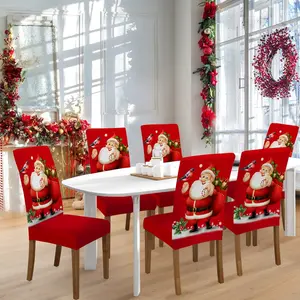 Christmas Chair Covers Set, Santa & Gift Print Elastic Parsons Slipcovers, Washable Holiday Decorations for Dining Room Chairs, Dining Chair Protector