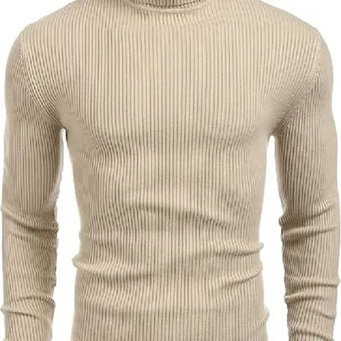 Coofandy Fall Outfits Men's Knitted Ribbed Turtleneck High Neck Slim Fit Basic Sweater Casual Fabric Knitwear for Spring Fall Winter Layering