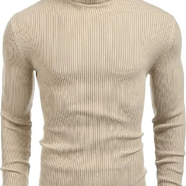 Coofandy Fall Outfits Men's Knitted Ribbed Turtleneck High Neck Slim Fit Basic Sweater Casual Fabric Knitwear for Spring Fall Winter Layering