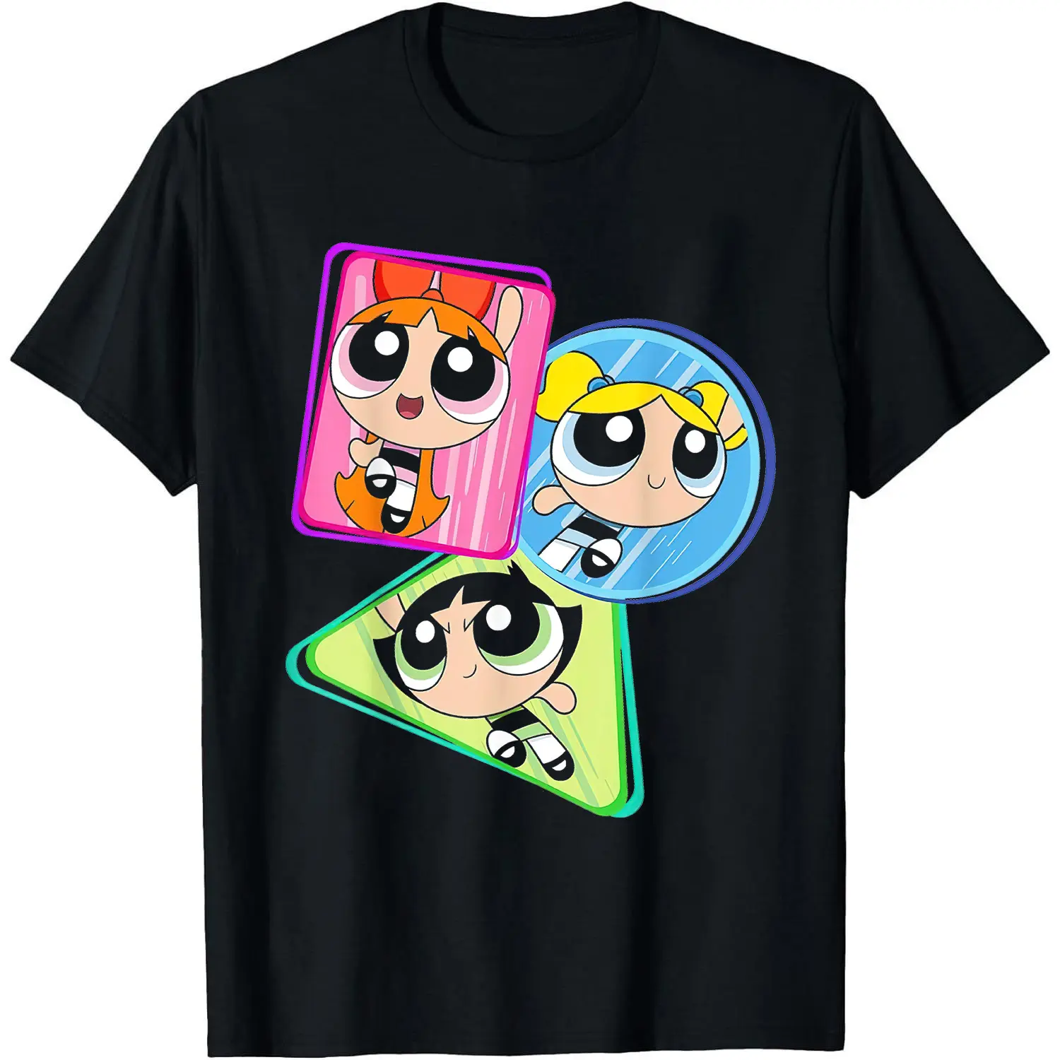 100% Cotton CN The Powerpuff Girls Trio Action Shot T-Shirt Breathable Fabric Clothes Tshirt