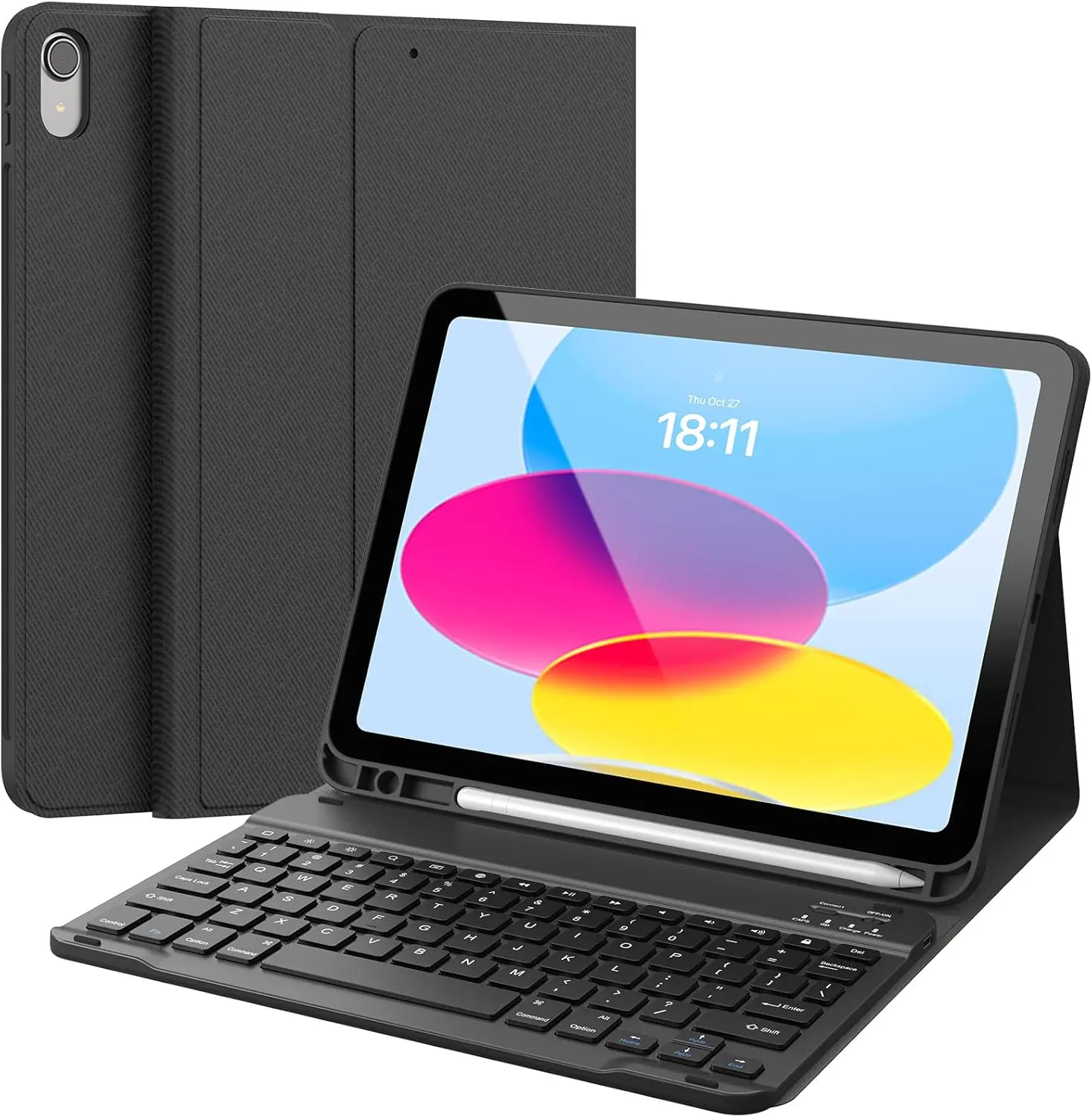 [CHESONA] for iPad 10th Generation Case with Keyboard, 7 Color Backlight, Multi-Touch Trackpad, 2 Wireless Channels for iPad (A16) 11th/10th Gen (2025/2022), Flip Stand Case with Pencil Holder，Black.