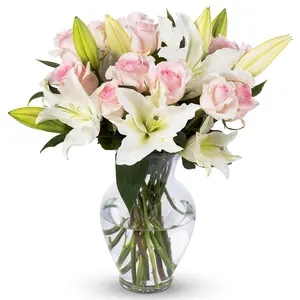 - Oriental Lilies & Pink Roses (glass Vase Included) Fresh Flowers For Delivery Gift Graduation  Birthday Anniversary Sympathy Get Well Congratulations