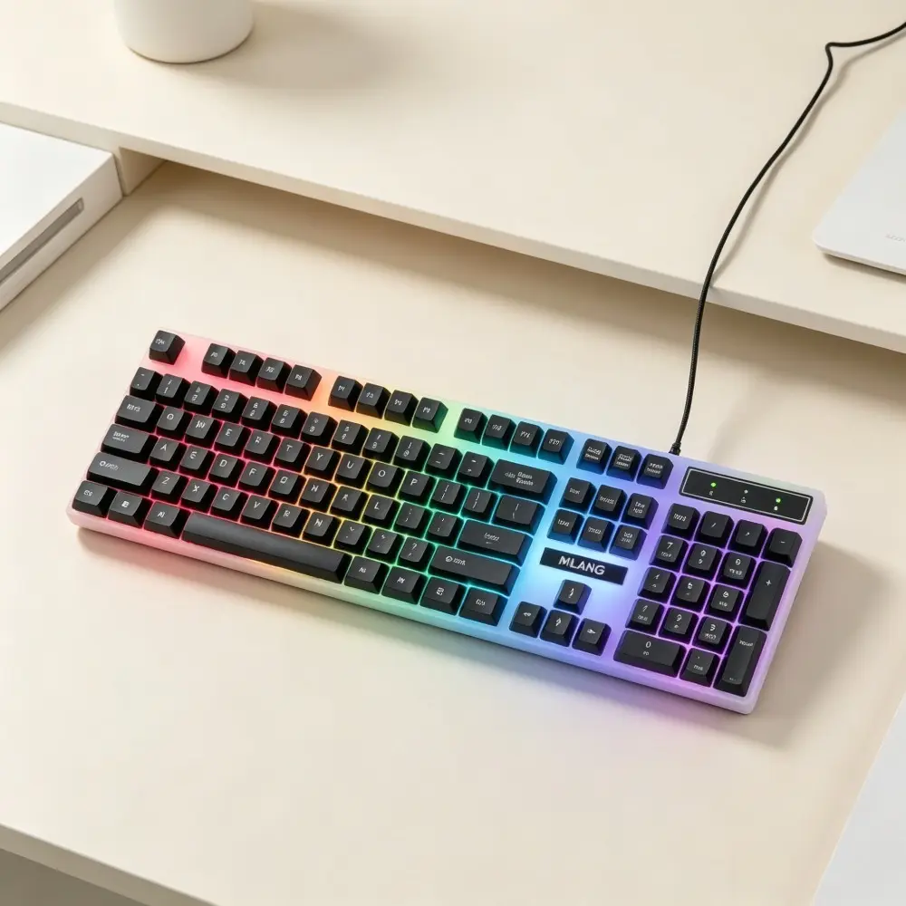 1pc 104 key wired gaming keyboard, rainbow backlit mechanical tactile keyboard, ergonomic full-size USB wired computer keyboard suitable for indoor leisure devices such as computers, laptops, etc