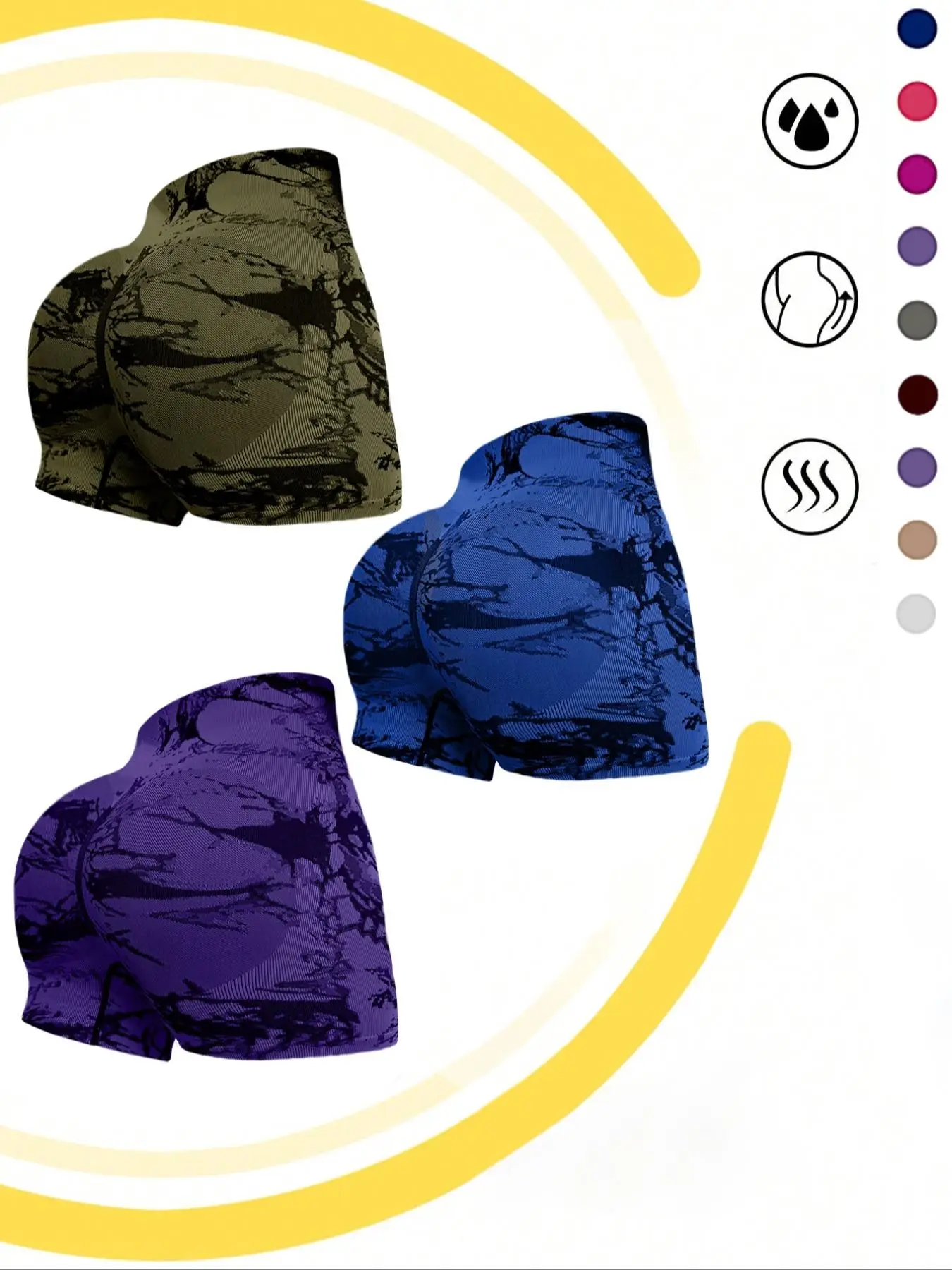 Sporty Women's Tie Dye Print High Waist Sports Shorts, Comfy Breathable Seamless Wide Band Skinny Shorts for Yoga Gym Workout Running, Valentine's Day