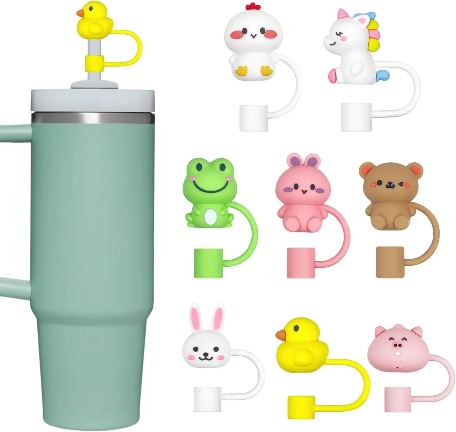 8 Pieces 0.4 Inches Silicone Straw Cover Caps, Accessories Flexible Silicone Drinkware for Stanley 30&40 oz Tumbler Cups, 10mm Wide Cute Toppers, Safe Durable, Prevents Loss, Ideal for Birthdays