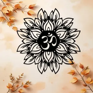 2D Flat, 1pc Om Mandala Metal Wall Art, Sturdy Iron, Indoor Outdoor, Yoga Temple Meditation Decor, Not 3D