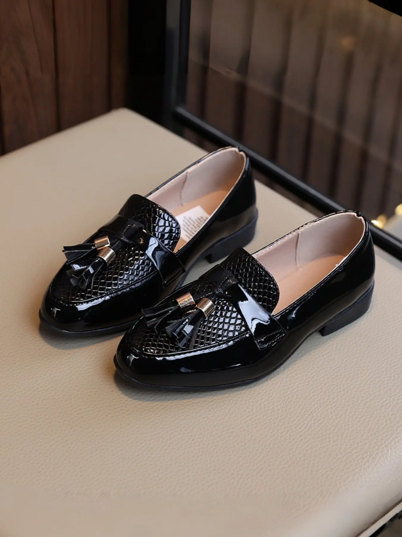 New Boys' British Style Formal Small Leather Shoes, Fringe Decorated Loafers, Baby Performance Shoes, Party Shoes, Low Top Shoes, Round Toe Footwear, Fashion