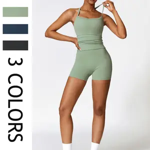 Women's Sleeveless Tank Top & High Waist Booty Lifting Shorts Two Piece Workout Set Gym Yoga Outfits All Seasons Athletic Fitness Clothing