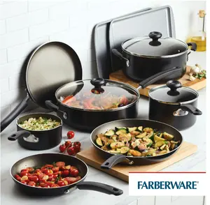 Farberware Easy Clean 22 Piece Nonstick Aluminum Pot and Pan Set, Black