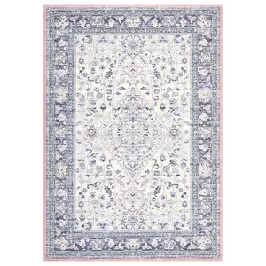 Large Size Vintage Polyester Area Rug, 10x13 ft Light Purple Rectangular Floral Pattern Rug for Living Room & Bedroom, Machine Washable, Rugs For Bedroom