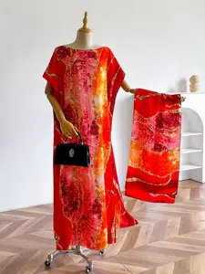 Elegant Silk Floral Print Dress Set, Long Robe & Scarf, Beach Cover-Up, Sun Protection, All Seasons Wear, Women's Fashion, Lightweight Fabric