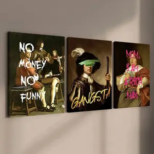 3-Piece Wooden Frame Canvas Art Set, Vintage Masterpiece Trendy Humor Decor Poster, Canvas Prints, Modern Home Wall Art, Waterproof HD Print