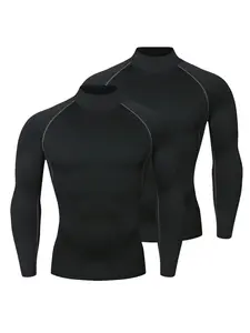 2 Pack Men's Turtle Neck Compression Shirts Long Sleeve, Cool Dry Sports Athletic Gym T Shirts Breathable Base Layer Undershirt Workout Tops