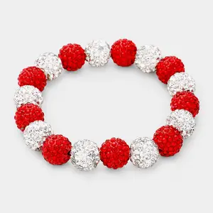 Red/Clear Rhinestone Ball Stretch Bracelet | Fun Fashion | 446823