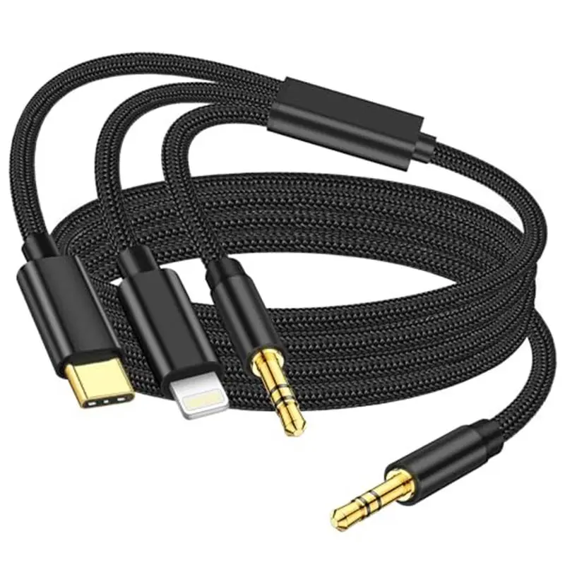 3 in 1 Aux Audio Cord for iPhone [Apple Mfi Certified], USB C to 3.5mm Aux, Lightning to 3.5mm Aux Cable Fit with iPhone 16 15 14, Pixel 9 8 7, Galaxy S24 S23, iPad/MacBook Pro to Car Stereo 4FT