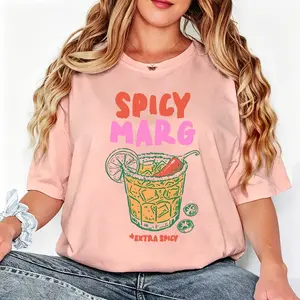 Casual Summer Style Women's T-Shirt Spicy Margarita Cocktail Design With Lime And Chili Pepper Extra Spicy Text Perfect For Beach Parties And Warm Weather Ideal Gift For Friends And Family Who Love Fun Drinks And Tropical Vibes