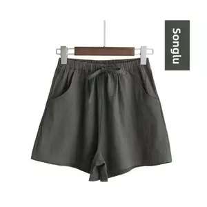 Women's summer fashion versatile wide-leg pants, large-size shorts, high-waisted cotton and linen shorts, elastic waist, yoga, running casual sports shorts biker