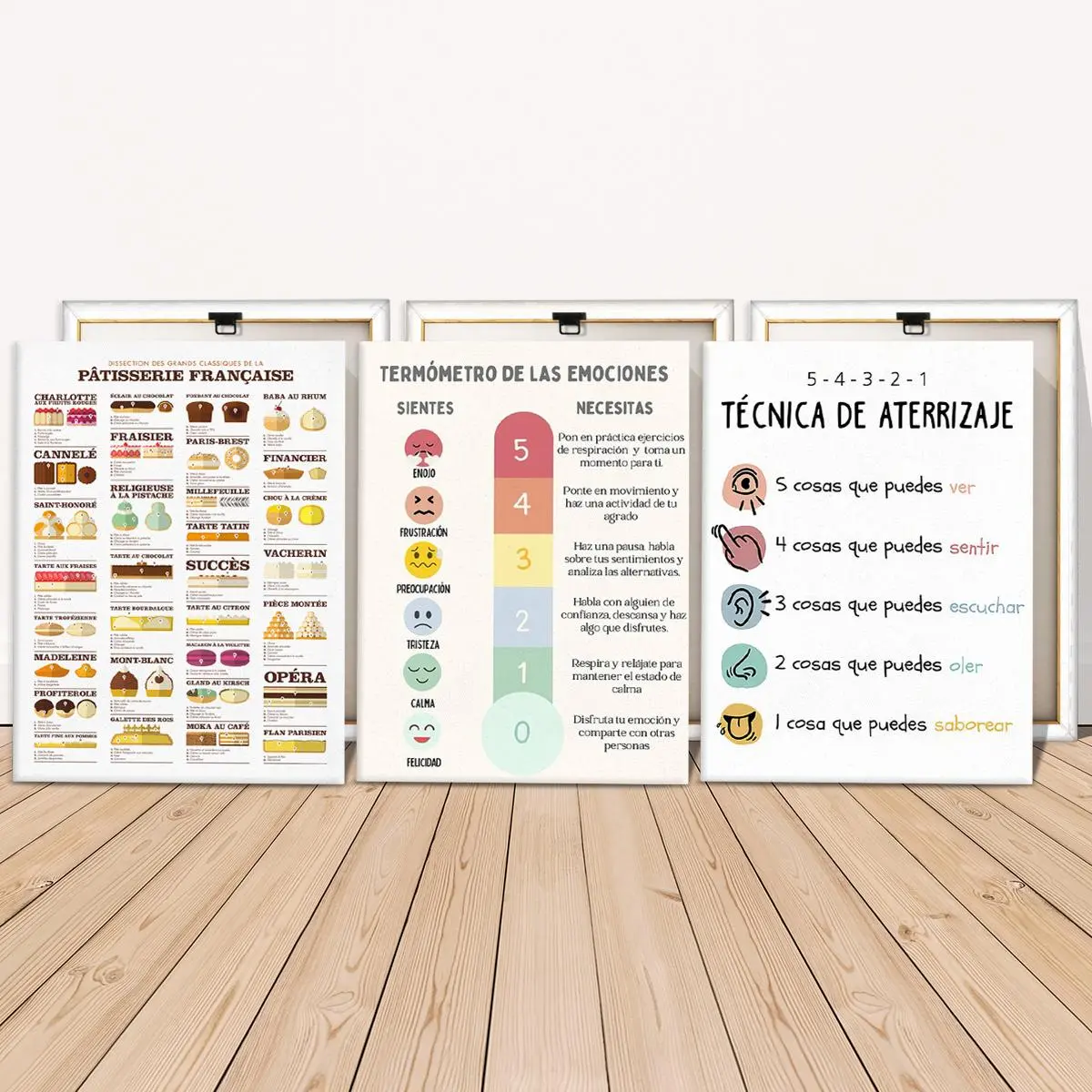 Wooden Framed Canvas Painting, 3 Counts/set Cake Making Tutorial Poster, Fun Wall Decor for Living Room Kitchen, Home Decor