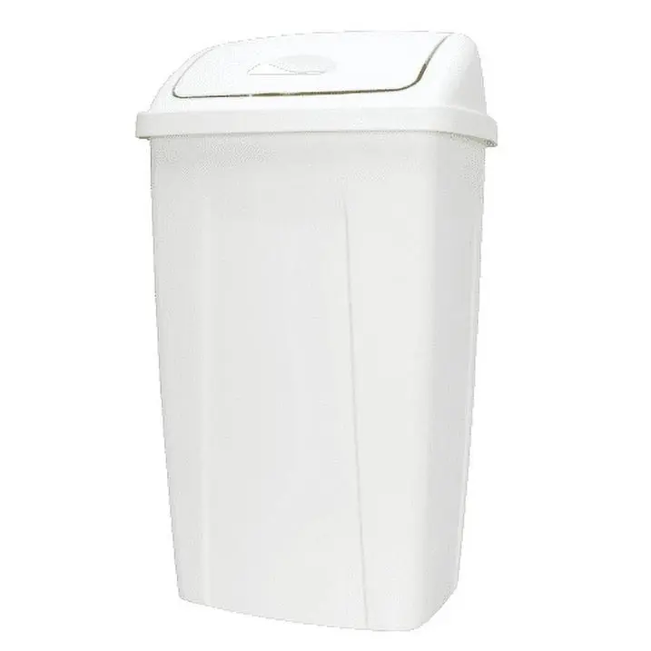 Mainstays 13 Gallon Trash Can, Plastic Swing Top Kitchen Trash Can, White