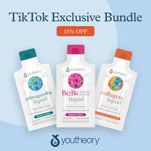 Youtheory Ashwagandha Liquid (12 Servings) + Collagen Liquid 5,000 mg + Vitamin B12 B6 Liquid (12 Serving each) - Bundle