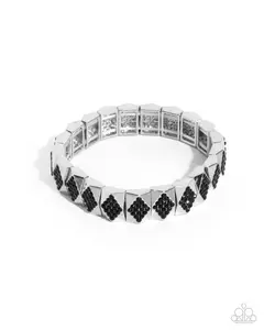 Ornate Outline - Black Rhinestone Silver Stretchy Bracelet - Paparazzi