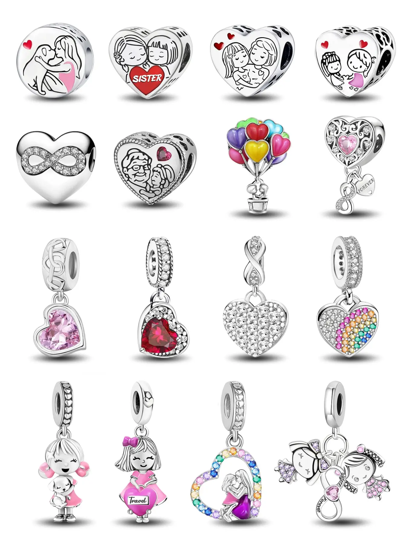 Whimsical European Style Spacer and Dangle Charms with Sister Mother and Balloon Motifs in Copper for Women’s DIY Jewelry DIY Pendants