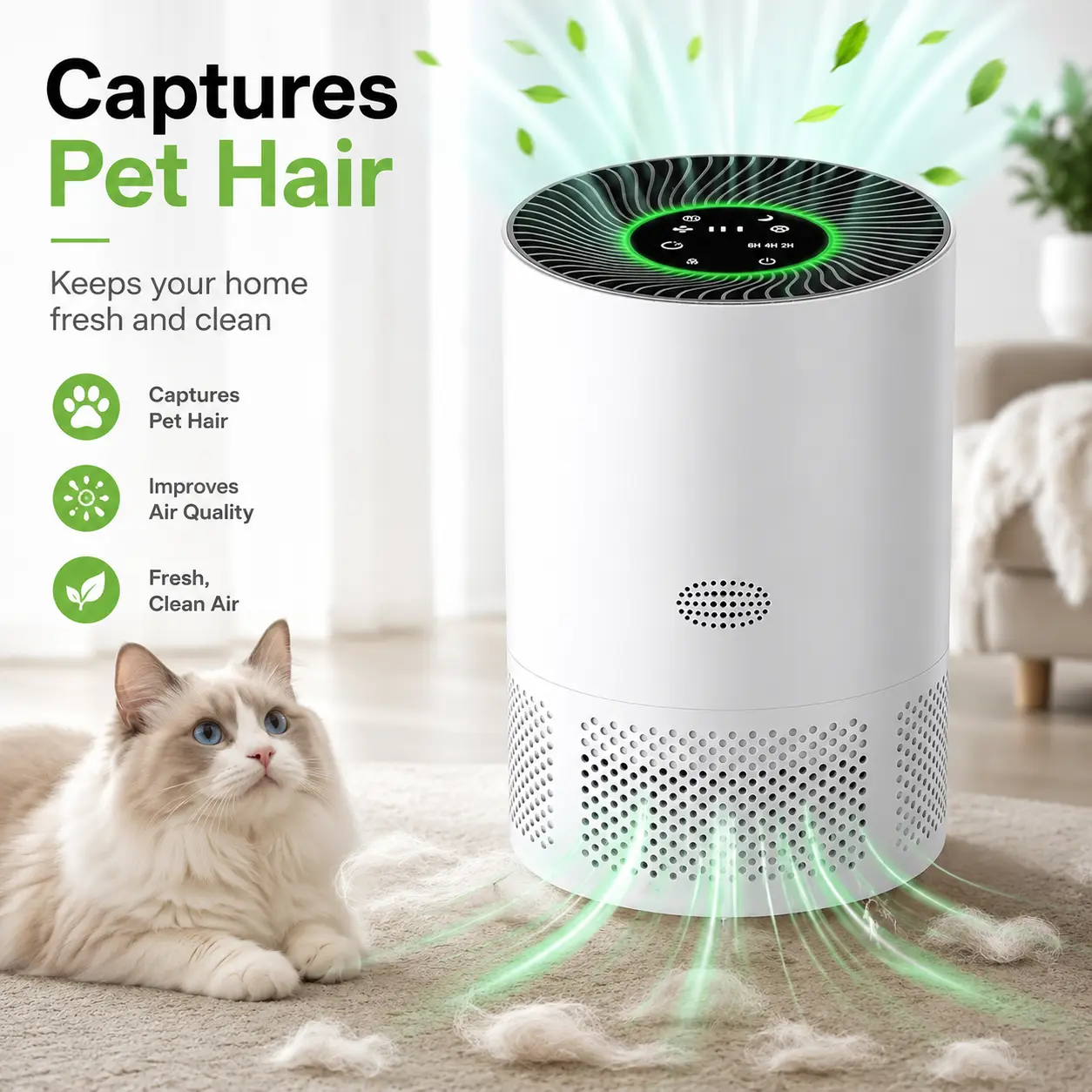 【New in】Pet Air Purifier with Negative Ion, True HEPA Filter for Home, Odor Eliminator & Formaldehyde Removal, Smoke Dust Dander Cleaner for Room