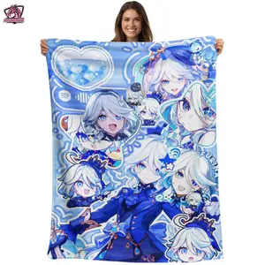 Genshin Impact Furina Collage Throw Blanket - Multiple Sizes Anime Merch, "Hydro Archon Theatrical Aesthetic" Fontaine Character Design for Die-Hard Fans 251110