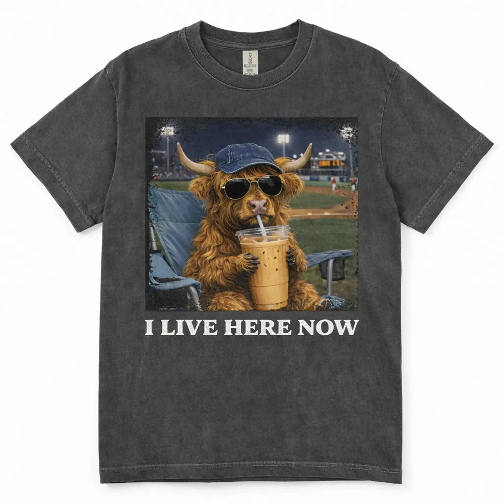 Women's Casual Short-Sleeve Funny Highland Cow Cotton Fabric Apparel Top - Comfort Colors Unisex Tee, Country Western Ballfield Mom Sports Fan Gift, Shortsleeve, Tshirt, Vintage