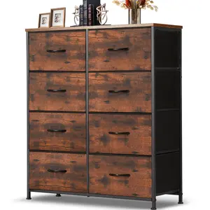 Dresser for Bedroom with 8 Fabric Drawers, Tall Chest Organizer Units with Metal Frame, Wood Table Top, Storage Tower with Closet Cabinet