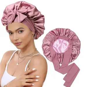 Double Layer Silk Bonnet, Elastic Adjustable Heatless Satin Cap for Adult Curly Hair, Sports & Outdoor Accessory for Smooth Locks