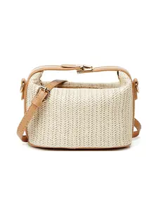 Elegant straw bag, straw woven small square bag with vacation style, casual and simple style, practical texture, niche design, single shoulder crossbody bag, suitable for outdoor shopping and play, Fashion crossbody handbag