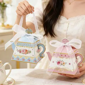 12-Piece Floral Tea Party Gift Bags Set, Vintage Flower Teapot Box, Wedding Shower Birthday Decorations, Perfect for Women