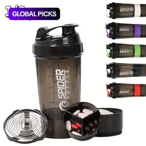 1/2pcs 500ml/17oz detachable three-layer hidden sports water cup, portable cup cleaning brush, plastic protein powder mixing cup, portable leak proof mixing spring cup, Portable Sports Bottle