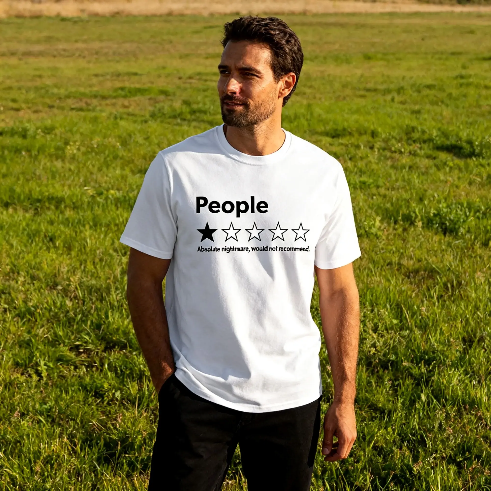 People 1 Star Review Funny Sarcastic T-Shirt, 100% Cotton Crewneck, Casual Short Sleeve, Humorous Introvert Gift Tee