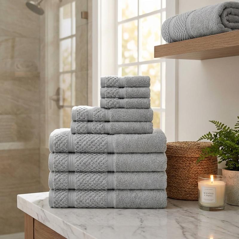 10 Piece Towel Set with Upgraded Softness & Durability, Grey