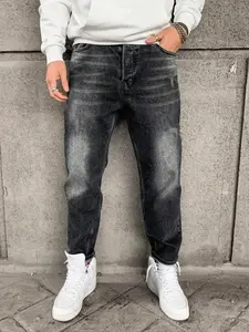 SRETOUU Men's Stylish Vintage Black Wash Straight Baggy Jeans Streetwear Men Loose Fit Wide Leg Denim Pants Menswear Classic