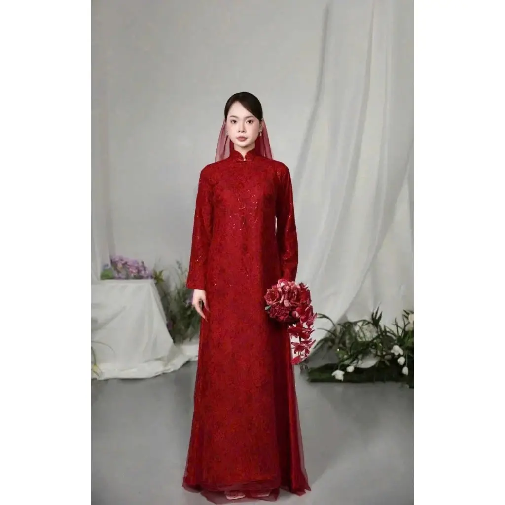 Chic Stand-Collar Wedding Ao Dai – Premium Sparkling Designer Outfit for Brides