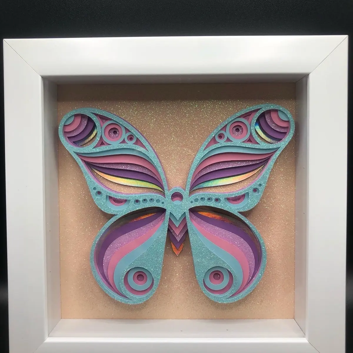 3D Butterfly 6x6 White Frame Shadow Box Wall-mounted Glass