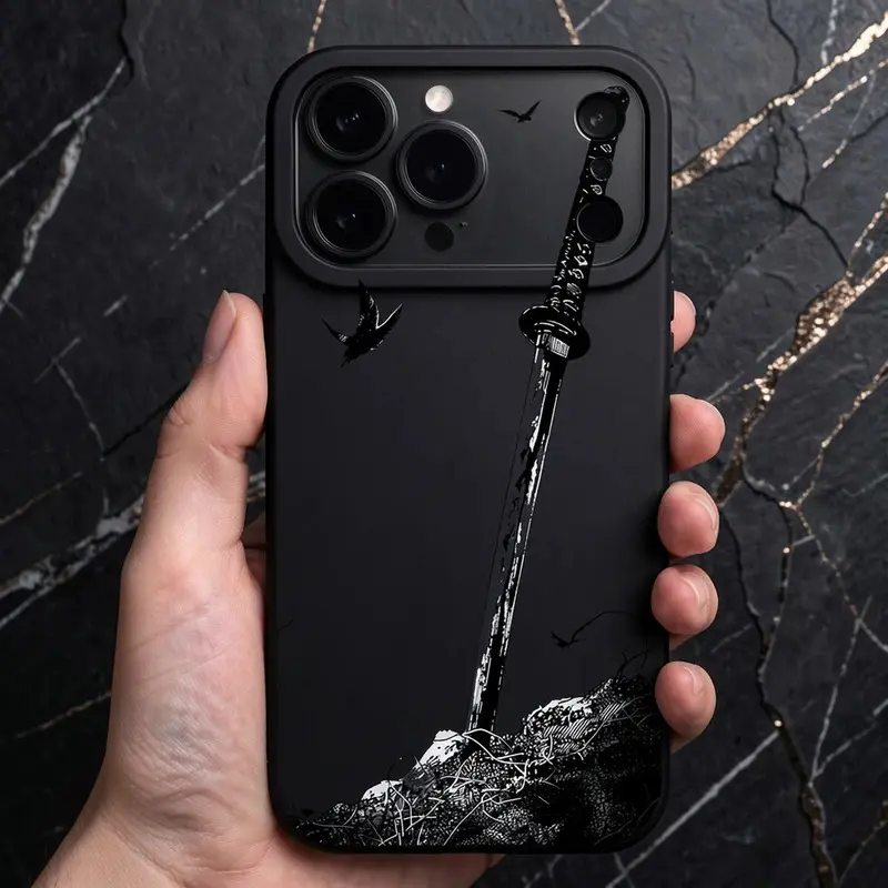 Stylish Sword Design Silicone TPU Waterproof Cellphone Case-Cover, Original Accessory for iPhone 7-17 Series Devices (Mini, Plus, Pro, Max, SE, X, XS, 17 Pro Max), Ideal Gift for Men