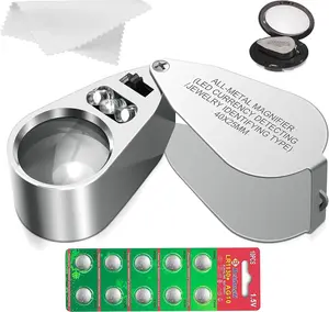 40X Jewelers Loupe, Full Metal Illuminated  Loop Magnifier, Pocket Folding Magnifying Glass with 10 Backup , for  Detecting, , , , ,  Close Work