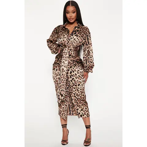 Make Me Roar Midi Dress - Mocha/combo