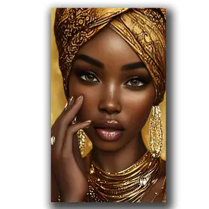 African Woman Big Size 5D Diamond Art Kit for Adults, Full Round Drill DIY Rhinestone Embroidery Set, Home Wall Craft Decoration