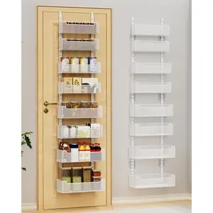 Over the Door Organizer, 8-Tier Pantry Organizer with Fully Enclosed Mesh Baskets, Heavy-Duty Metal   Rack for Kitchen Bathroom Laundry Room, 2-in-1 Wall Mount or Door Mount, White