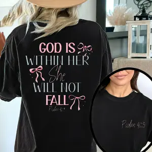 T-Shirt - Dual-Sided Inspirational Design "GOD IS WITHIN HER SHE WILL NOT FALL"  Retro Vintage Loose Fit Unisex Top for Men & Women, Spring Summer Casual Wear